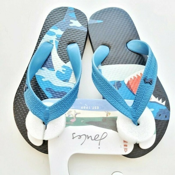 New Joules 11 Shark Flip Flops Navy Blue - Picture 3 of 4